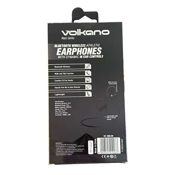 Volkano Race Series Wireless Bluetooth Stereo Earphones, Black (VK-1008-BK) - Picture 2 of 9